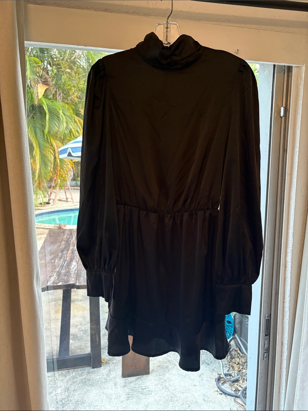 A/X Armani Exchange Black Long-Sleeve Mini Dress with High Neck
